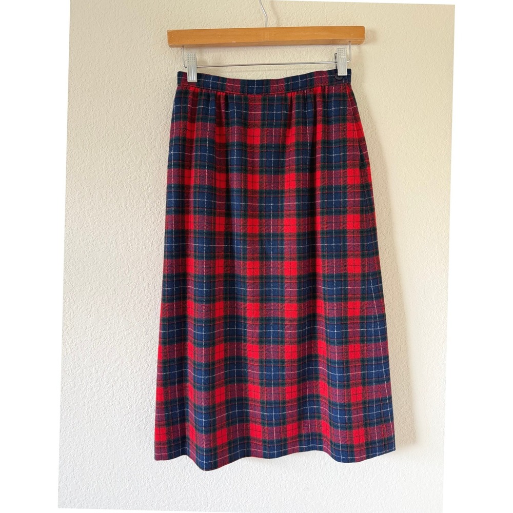 Pendleton Vintage Manson Tartan Plaid Wool Red Navy Midi Skirt Size 6 Academia